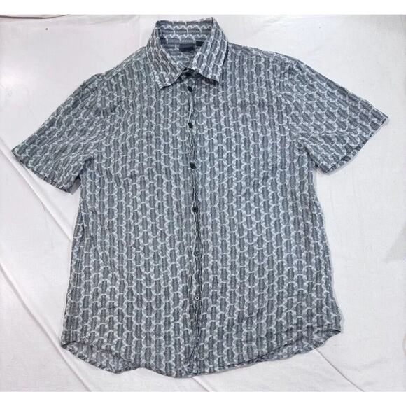 Armani Exchange Button Up Shirt Men Medium Gray Geo Stripes Cotton Spread Collar - Picture 1 of 7